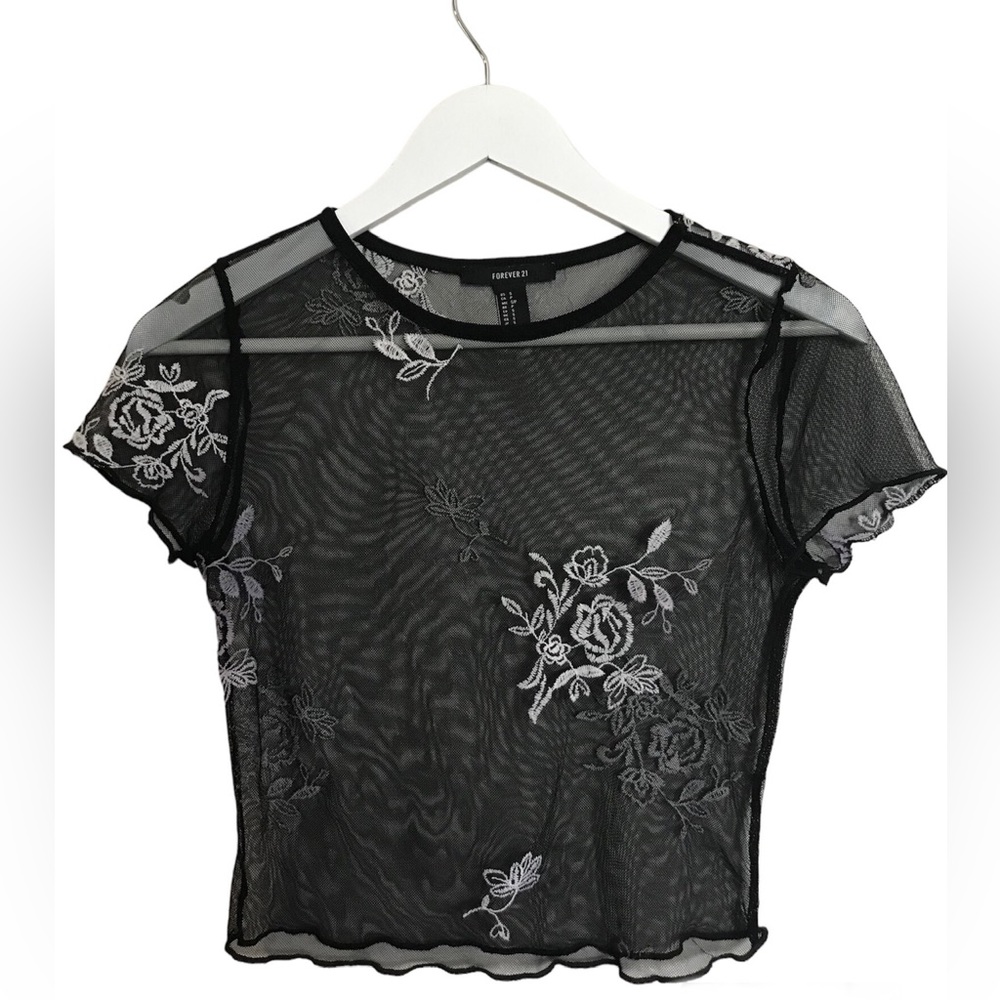 Lettuce Trim Embroidered Crop Top